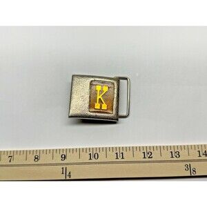 Lee Jeans Belt Buckle 70s Western Cowboy Monogram K Orange Enamel Vintage